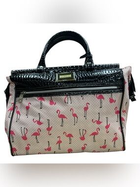 Betsey Johnson Pink Flamingo Tote with Black Croc Trim
